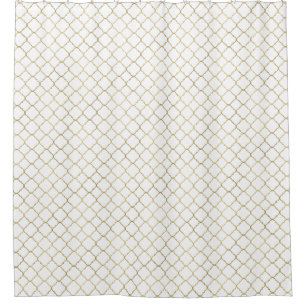 Cortina Para Chuveiro Quatrefoil Dourado e branco