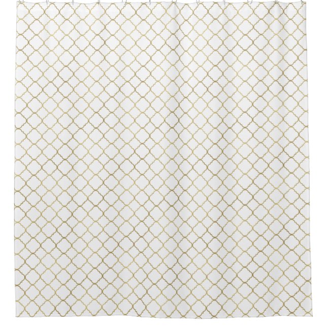 Cortina Para Chuveiro Quatrefoil Dourado e branco (Frente)