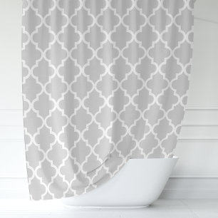 Cortina Para Chuveiro Quatrefoil Marroquino Cinza e Branco
