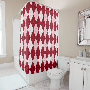 Cortina Para Chuveiro Red Argyle Crimson Cor-de-rosa Pequeno Forma de Di