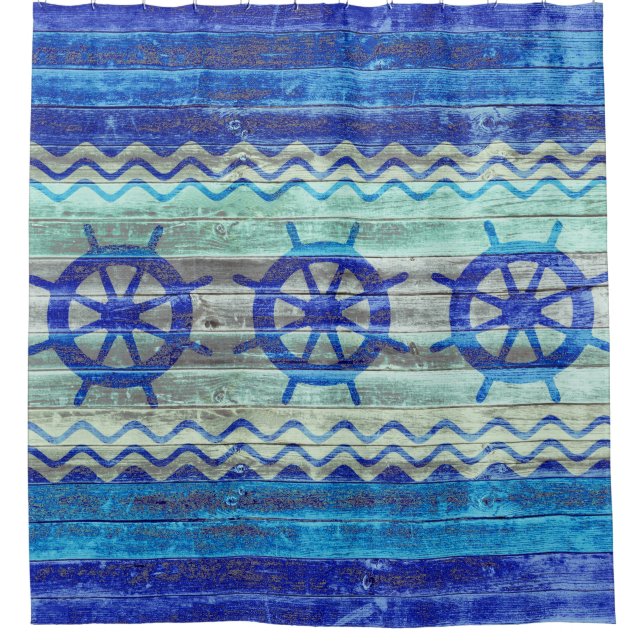 Cortina Para Chuveiro Rodas Marinhos Azuis de Recor Costeiro (Frente)