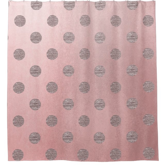 Cortina Para Chuveiro Rosa Dourado Brilho Rosa Glam Pontos Polka Moderno (Frente)