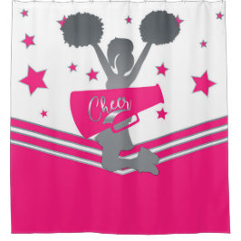 Cortina Para Chuveiro Rosa Quente Branco Estrelas Prateadas Torcer Torci