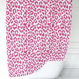 Cortina Para Chuveiro Rosa Quente e Leopardo Branco