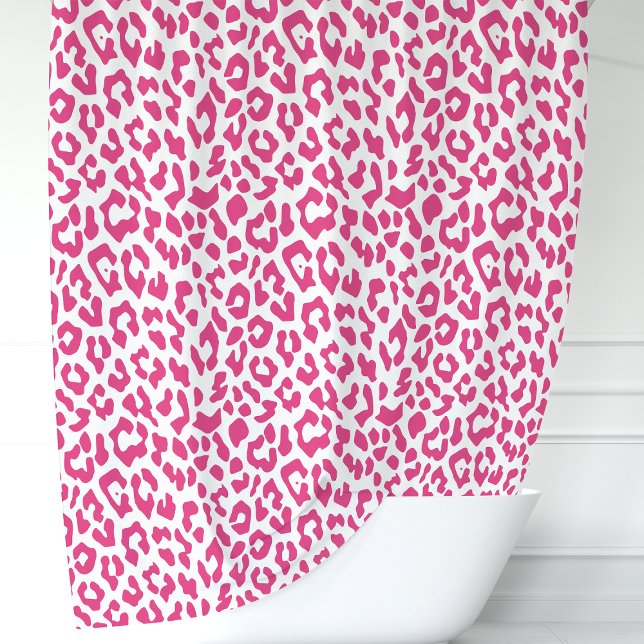 Cortina Para Chuveiro Rosa Quente e Leopardo Branco (Criador carregado)