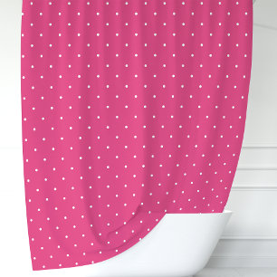 Cortina Para Chuveiro Rosa Quente e Pontos Brancos