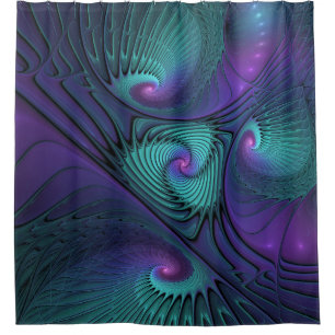 Cortina Para Chuveiro Roxo encontra Arte Fractal Turquesa abstrato