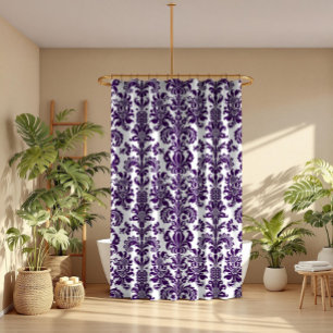 Cortina Para Chuveiro Roxo Na Cor damasco Floral Da Vintagem Branca