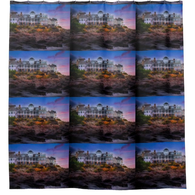 Cortina Para Chuveiro Scense Costeira Sunrise do Cabo Neddick Maine (Frente)