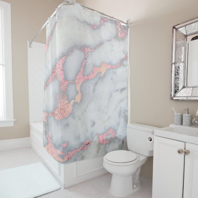 Cortina Para Chuveiro Sereia Rosegold Glitter Marble (In Situ)