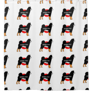 Cortina Para Chuveiro shiba inu name silhouette em preto-e-bandeira do J