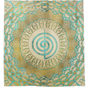 Cortina Para Chuveiro Símbolo Pastel e Dourado de Choku Rei na mandala