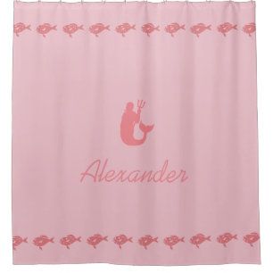 Cortina Para Chuveiro Símbolos marítimos cor-de-rosa do Merman e dos
