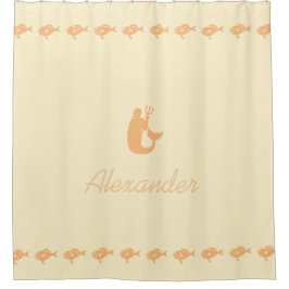 Cortina Para Chuveiro Símbolos Marítimos de Pêssegos Merman e Fish