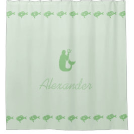 Cortina Para Chuveiro Símbolos Marítimos Verdes de Merman e Fish com Nom