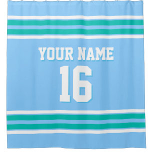 Cortina Para Chuveiro Sky Blue Teal White Stripes Sports Jersey