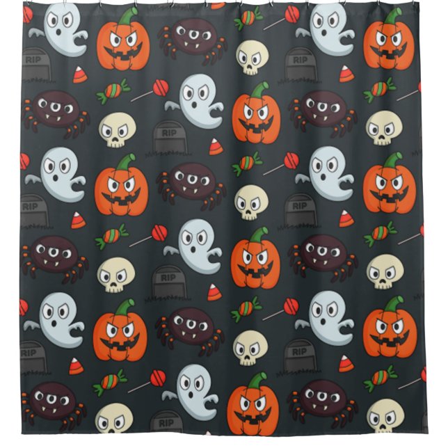 Cortina Para Chuveiro Spooky Halloween Pattern (Frente)