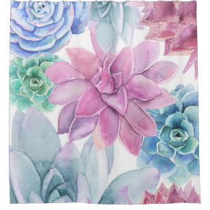 Cortina Para Chuveiro Suculentas Moderna Festa Floral de Jardim Chic Bra