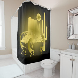 Cortina Para Chuveiro Sudoeste Kokopelli em Preto e Dourado