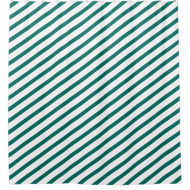 Cortina Para Chuveiro Teal Escuro e Stripes Diagonais Brancas Modernas (Frente)