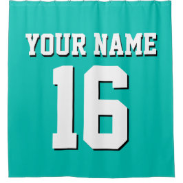 Cortina Para Chuveiro Teal White Sports Jersey Team Jersey