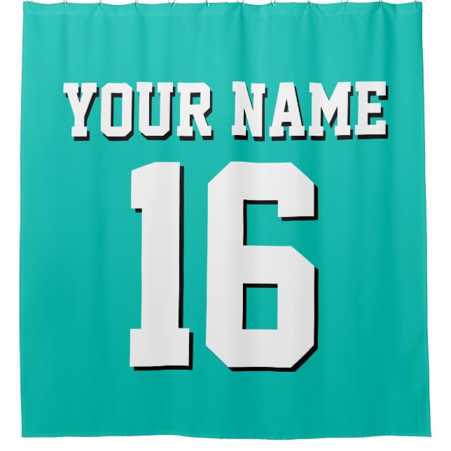 Cortina Para Chuveiro Teal White Sports Jersey Team Jersey (Frente)