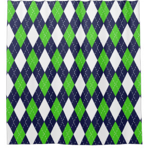 Cortina Para Chuveiro Teste padrão azul e verde de Argyle