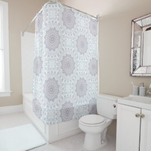 Cortina Para Chuveiro Teste padrão branco azul clássico da mandala