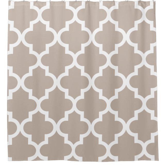 Cortina Para Chuveiro Teste padrão branco de Quatrefoil do Taupe (Frente)