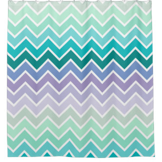 Cortina Para Chuveiro Teste padrão de Ombre Chevron do Lilac da cerceta