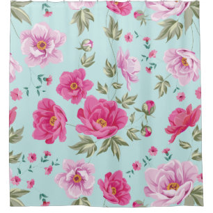 Cortina Para Chuveiro Teste padrão floral da cerceta cor-de-rosa do