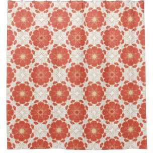 Cortina Para Chuveiro Teste padrão floral vermelho e Dourado do laço