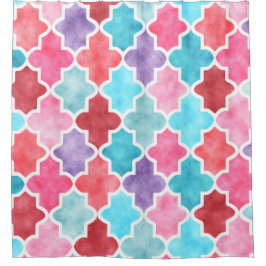 Cortina Para Chuveiro Teste padrão marroquino colorido da aguarela