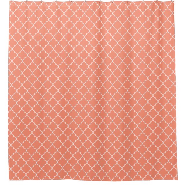 Cortina Para Chuveiro Teste padrão vermelho coral de Quatrefoil (Frente)