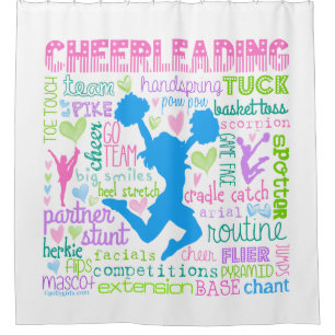 Cortina Para Chuveiro Tipografia Cheerleading Pastel das palavras