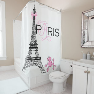 Cortina Para Chuveiro Torre Eiffel Arco Rosa Paris França Poodle Persona