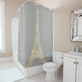 Cortina Para Chuveiro Torre Eiffel Paris Faux Glam Dourado Cristais de C