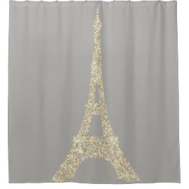 Cortina Para Chuveiro Torre Eiffel Paris Faux Glam Dourado Cristais de C