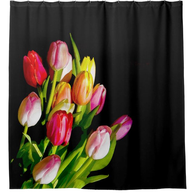 Cortina Para Chuveiro Tulip Painting - Arte Flor Original (Frente)