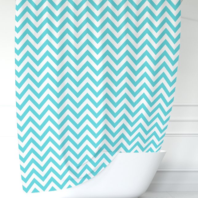 Cortina Para Chuveiro Turquesa Azul e Branco Chevron (Criador carregado)