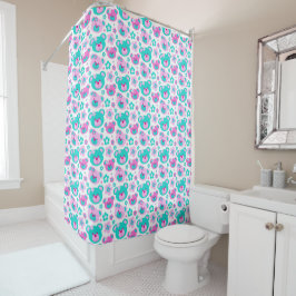 Cortina Para Chuveiro Urso-peludo-gráfico rosto cortina-aqua-rosa