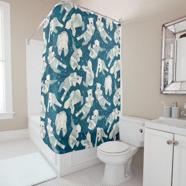 Cortina Para Chuveiro ursos polares árcticos azuis (In Situ)