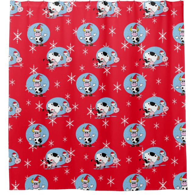 Cortina Para Chuveiro Vacas De Natal Do País Com Papai Noel (Frente)