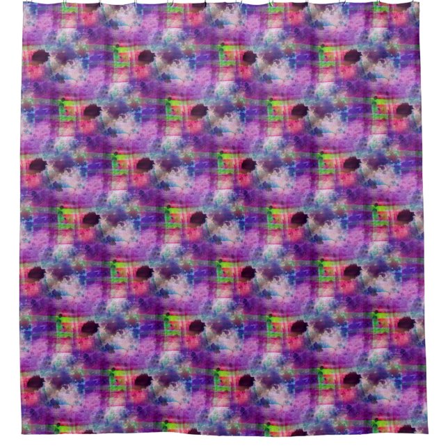 Cortina Para Chuveiro Verde do design, aguarela roxa da textura (Frente)