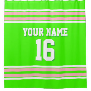 Cortina Para Chuveiro Verde limão Rosa White Stripes Sports Jersey