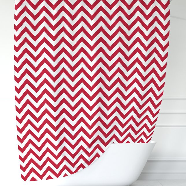 Cortina Para Chuveiro Vermelho e Branco Chevron (Criador carregado)