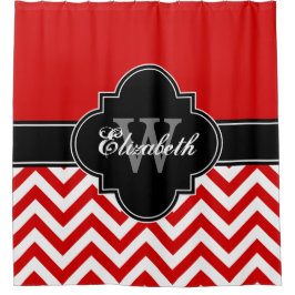 Cortina Para Chuveiro Vermelho Wht LG Chevron Preto 1ICBR Nome Monograma