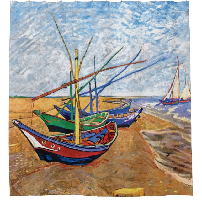 Cortina Para Chuveiro Vincent Van Gogh - Barcos De Pesca Na Praia (Frente)
