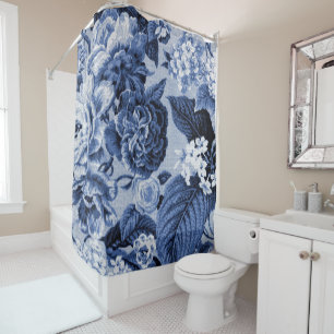 Cortina Para Chuveiro Vintage azul Toile floral No.1 da pervinca