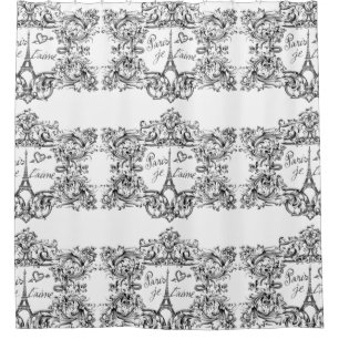 Cortina Para Chuveiro Vintage Scrollwork do t'aime de Paris Je & torre